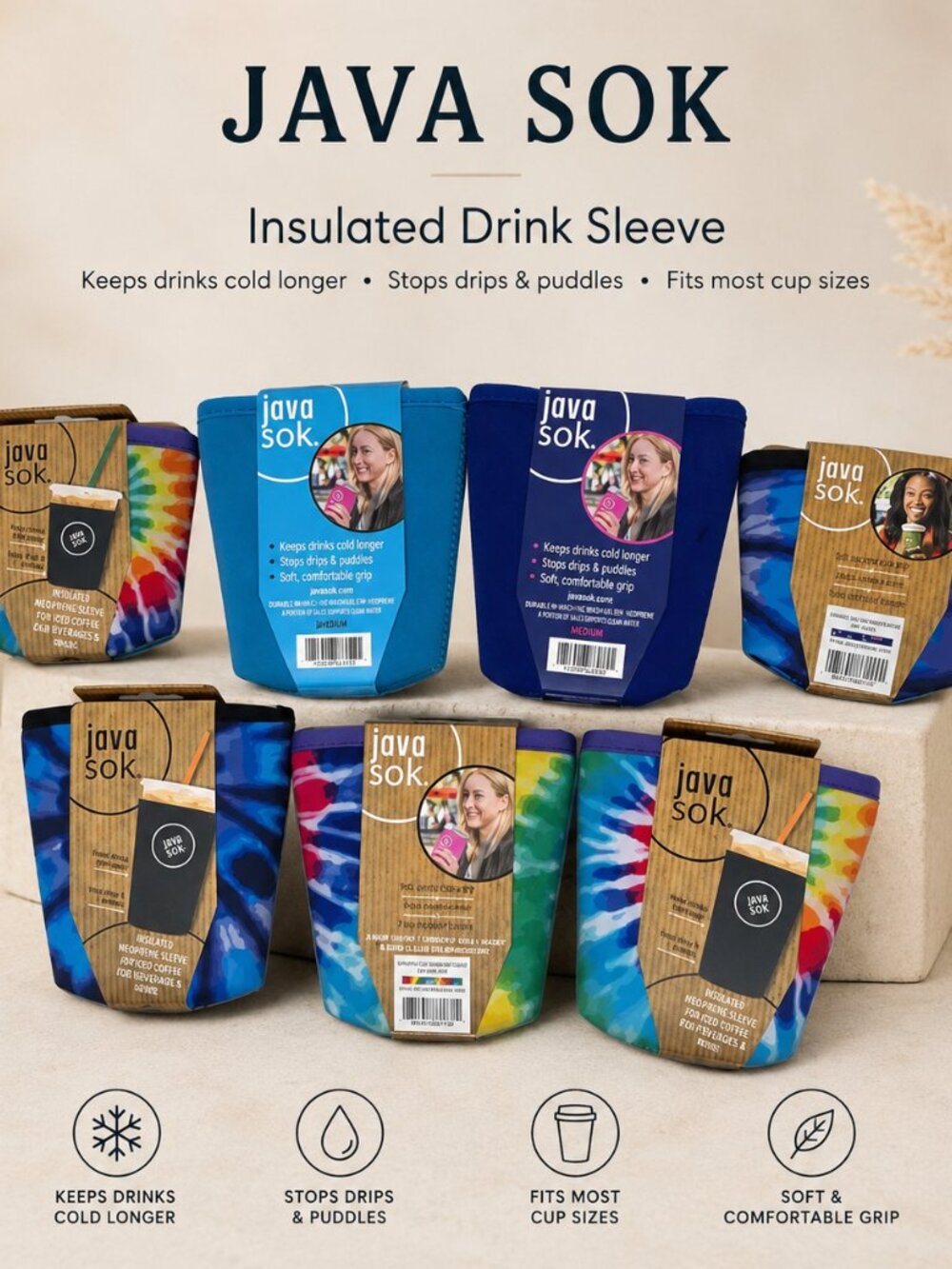 Java Sok Coffee Sleeve Bundle – 7 Total (2 Small, 5 Medium) Tie Dye & Solid Colo